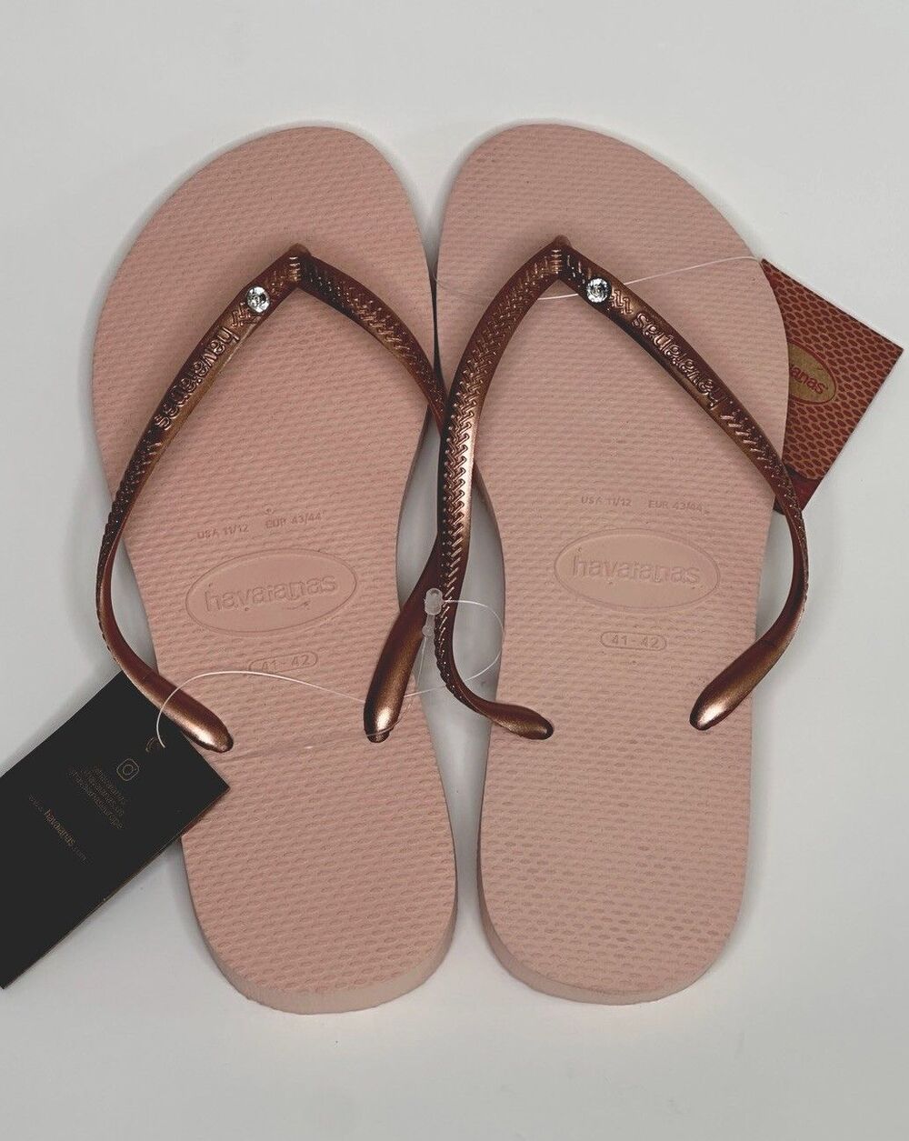 Havaianas Brazilian Flip Flops Sz 11/12 Eur 43/44 Rose Gold Crystal